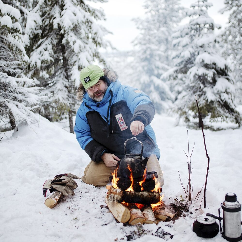 Making coffee over a fire in Finnish Lapland