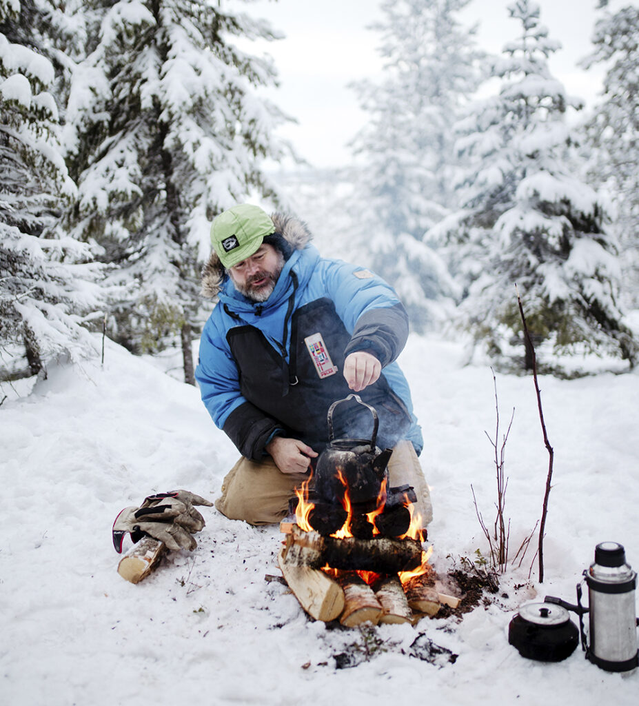 Making coffee over a fire in Finnish Lapland